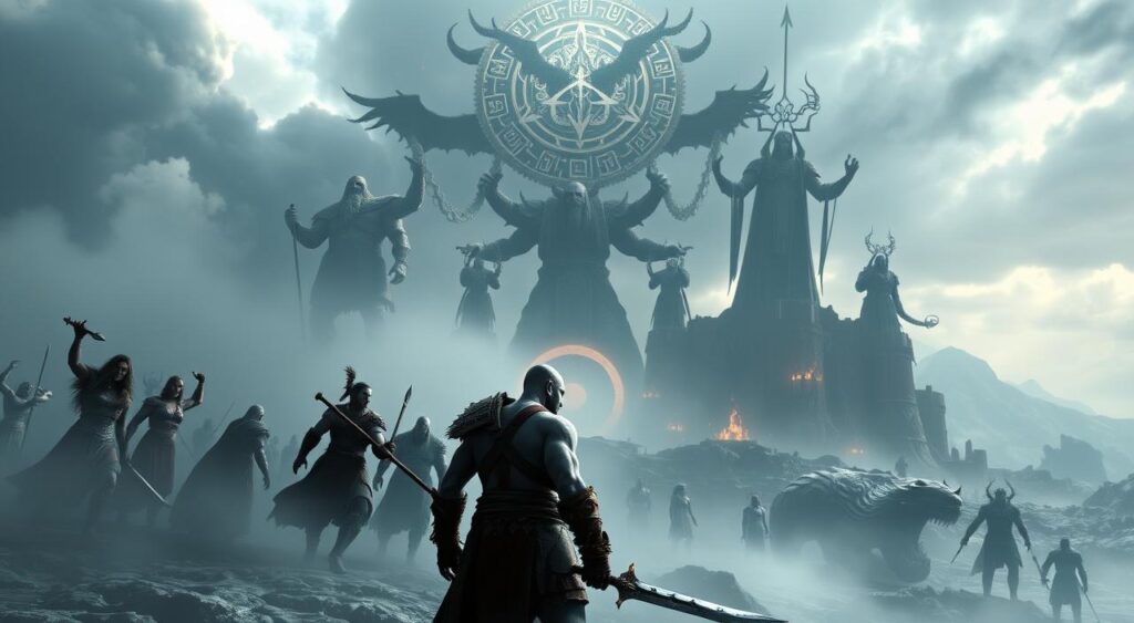transição da mitologia grega para nórdica em God of War